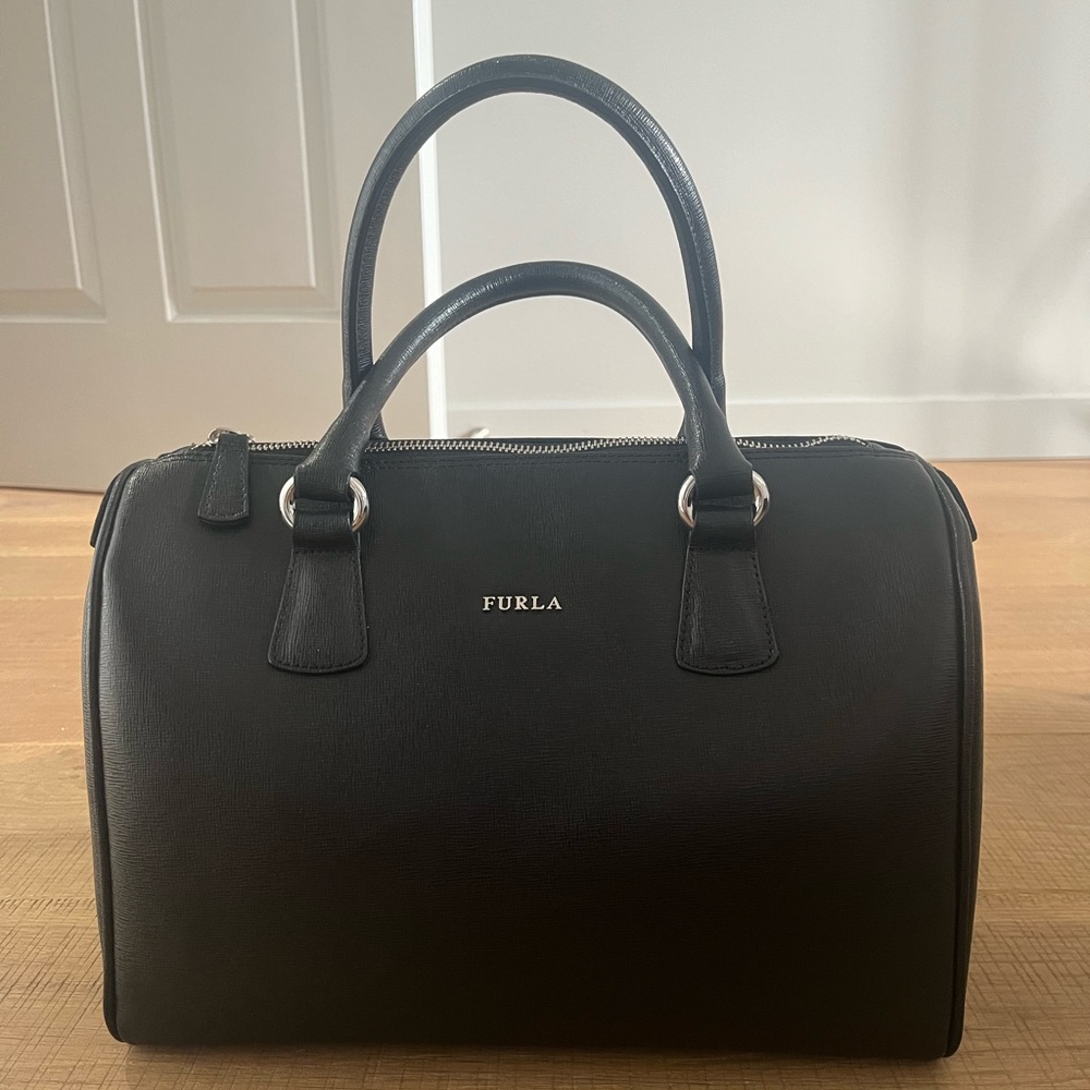 Furla leather bowling bag in black